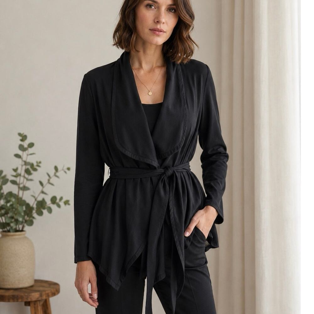 Anne Fontaine Laetitia Black Belted Wrap Blazer Minimalist Office Chic Jacket M